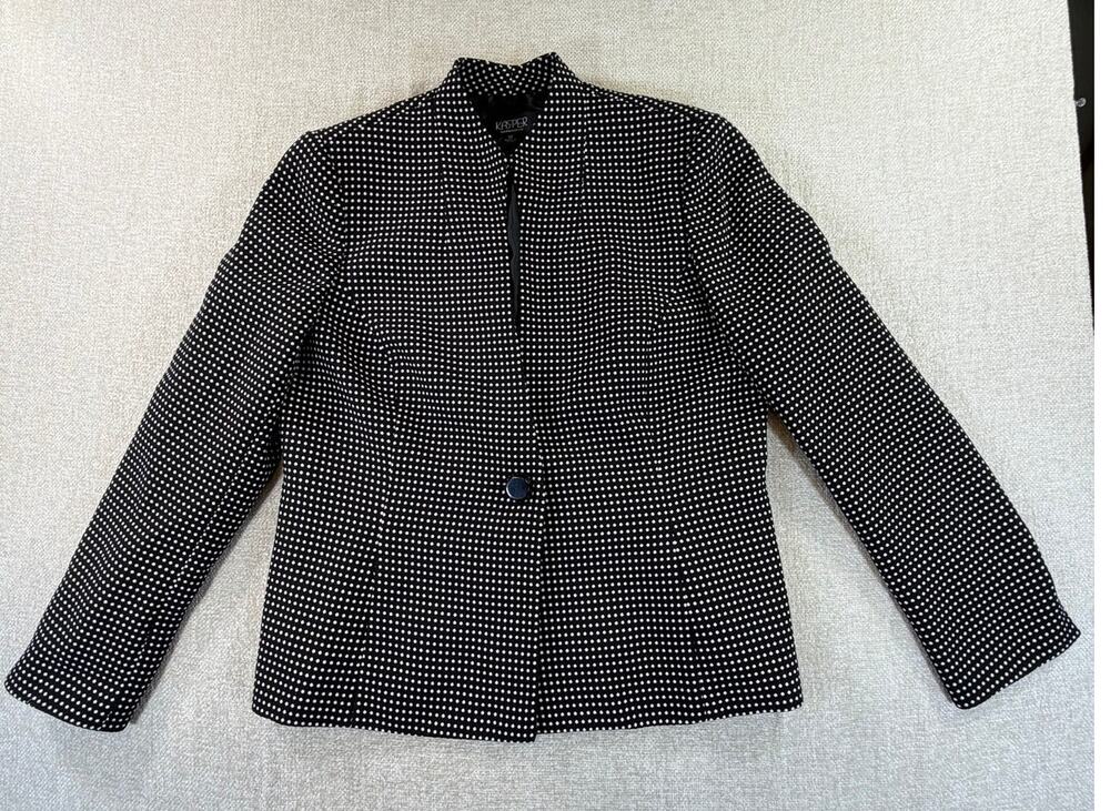 Kasper Women 10 Black White Polka Dot One Button Long Sleeve Blazer Career Wear